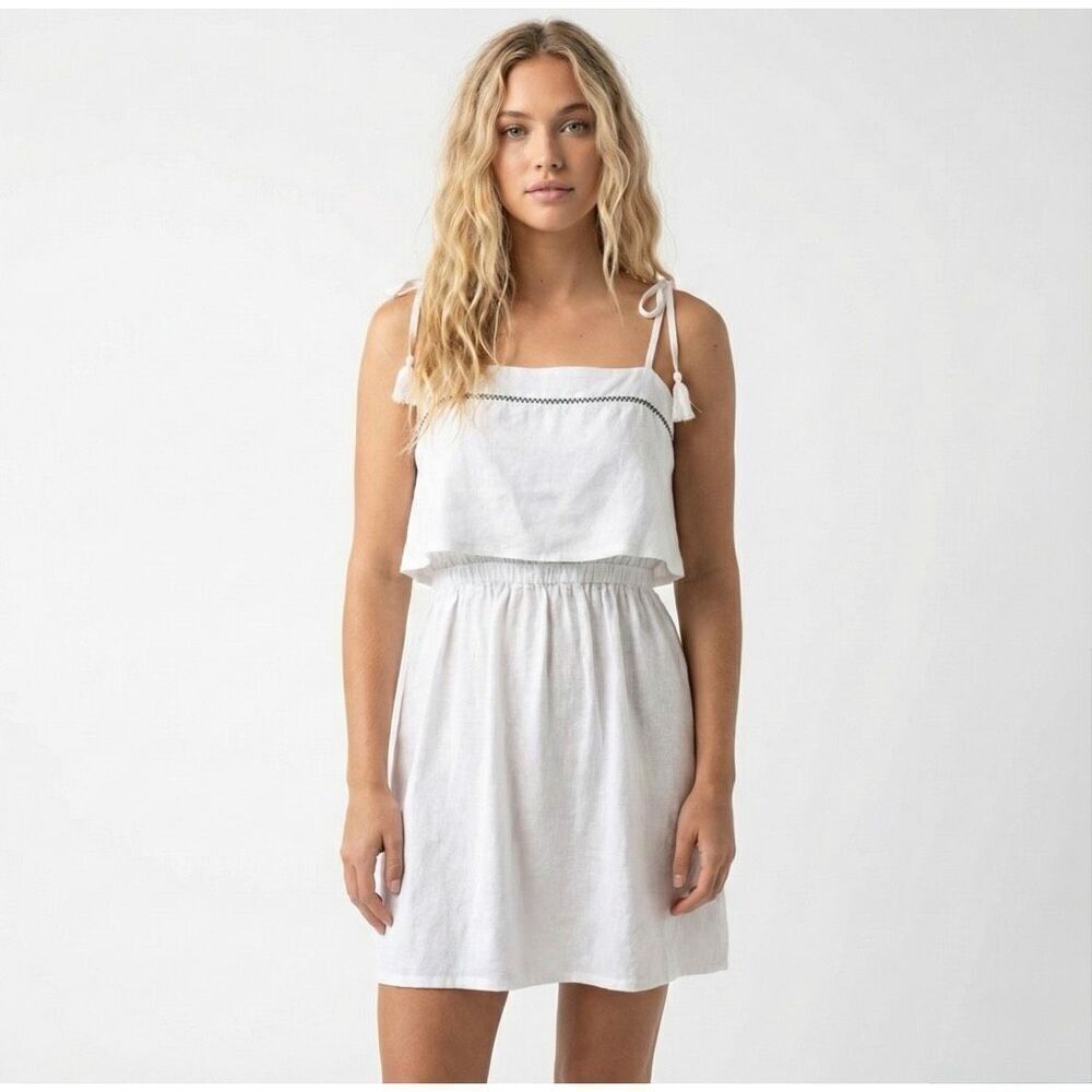 NWT SANCIA Cap Ferrat White Linen Mini Dress Medium Anthropologie Bridal Boho